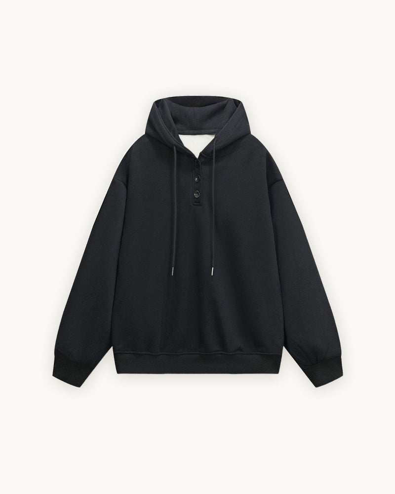 Buttoned Hoodie, Black