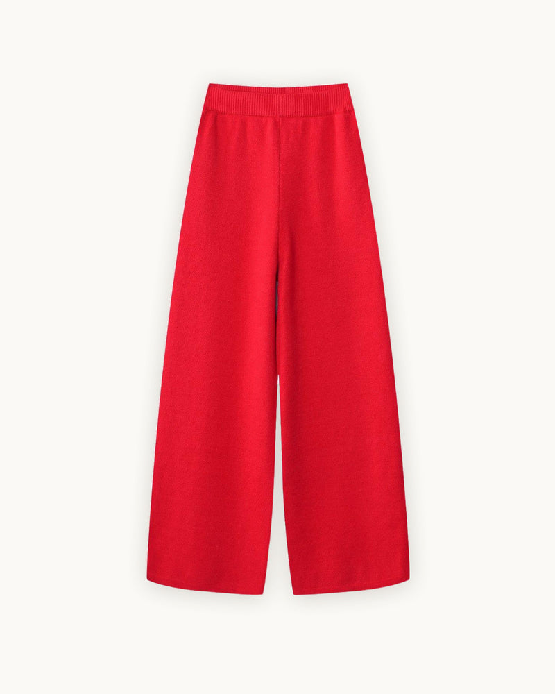 Cherry Knit High-Rise Pants, Red