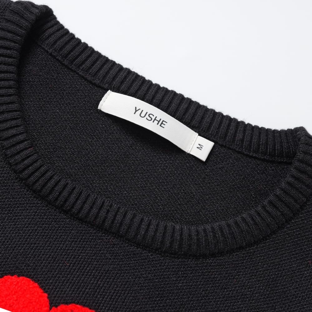 YUSHE Women’s Winter Co-Ord Set | 4-Piece 3D Heart Knit Sweater & High-Rise Pants | Matching Cap & Neck Warmer