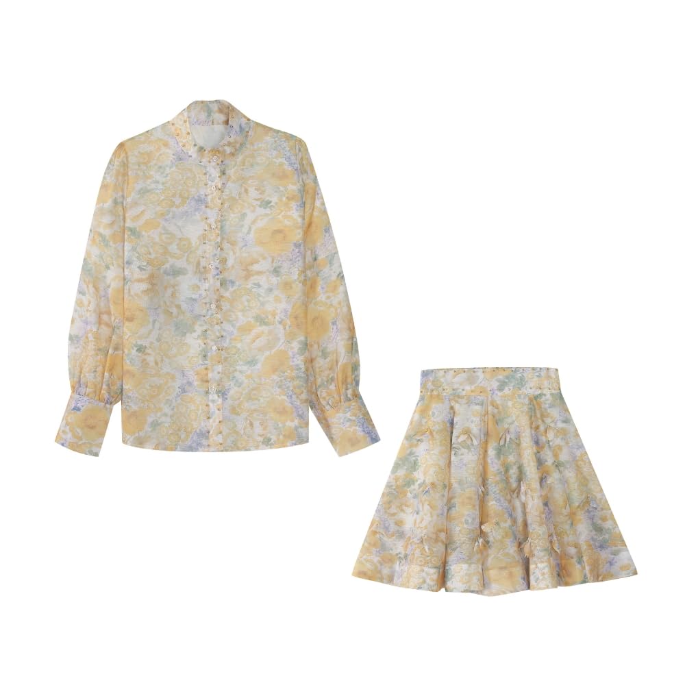 YUSHE Women 2-Piece Skirt Set Lightweight Woven Fabric Everyday Elegant Wear