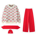 Cherry Knit Set with Scarf and Beanie