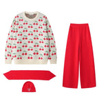 Cherry Knit Set with Scarf and Beanie
