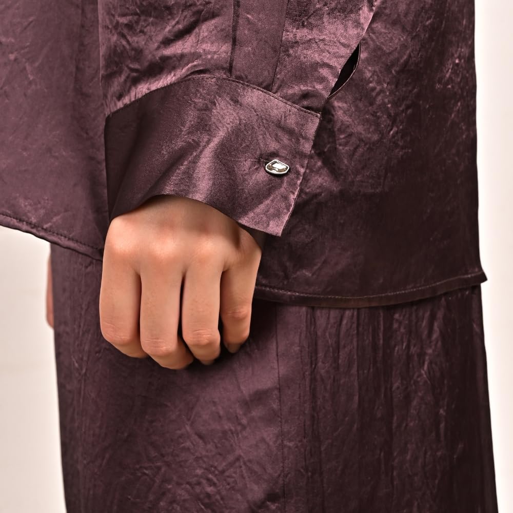 YUSHE 2-Piece Lounge Set for Women | Silky Shirt with Designer Buttons & Wide-Leg Pants with Pockets | Lounge Sets for Travel