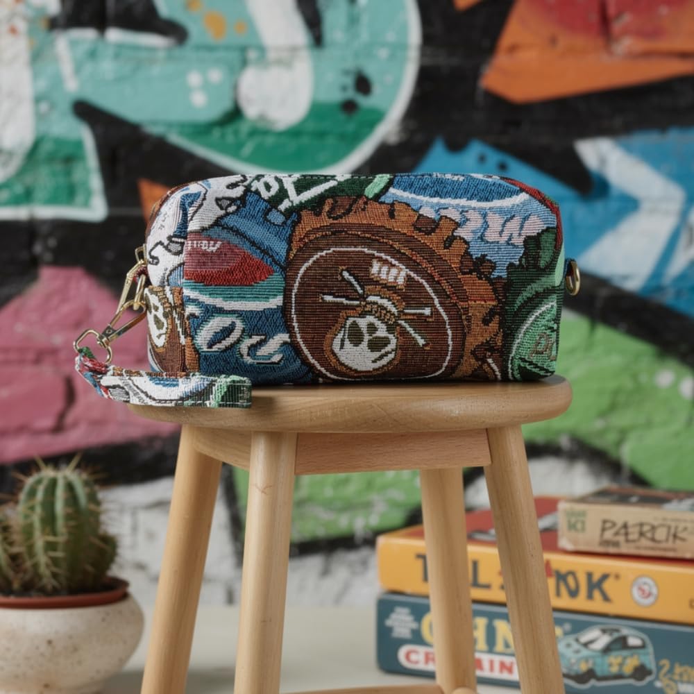 YUSHE Canvas Mini Pouch for Women | Small Travel Pouch & Makeup Bag with Zipper | Floral & Graffiti Fabric Bag for Daily Use