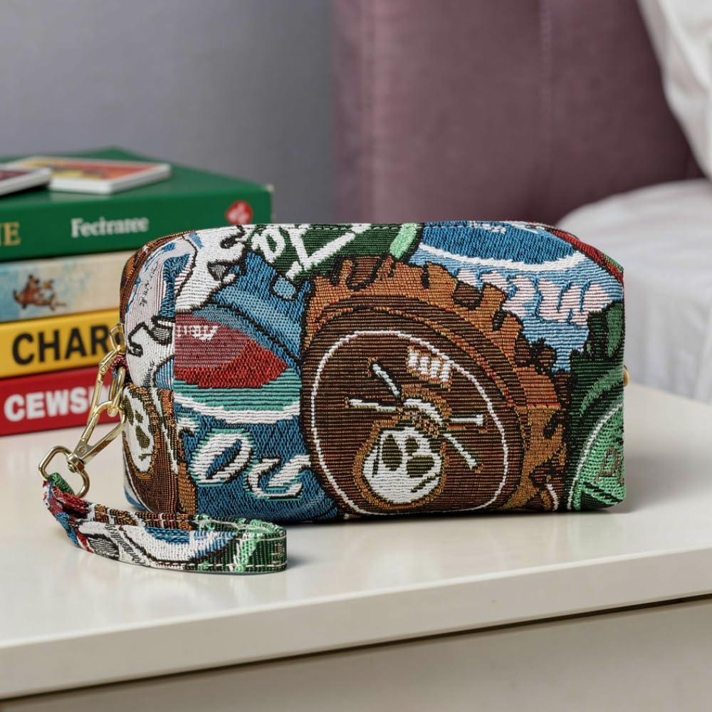 YUSHE Canvas Mini Pouch for Women | Small Travel Pouch & Makeup Bag with Zipper | Floral & Graffiti Fabric Bag for Daily Use
