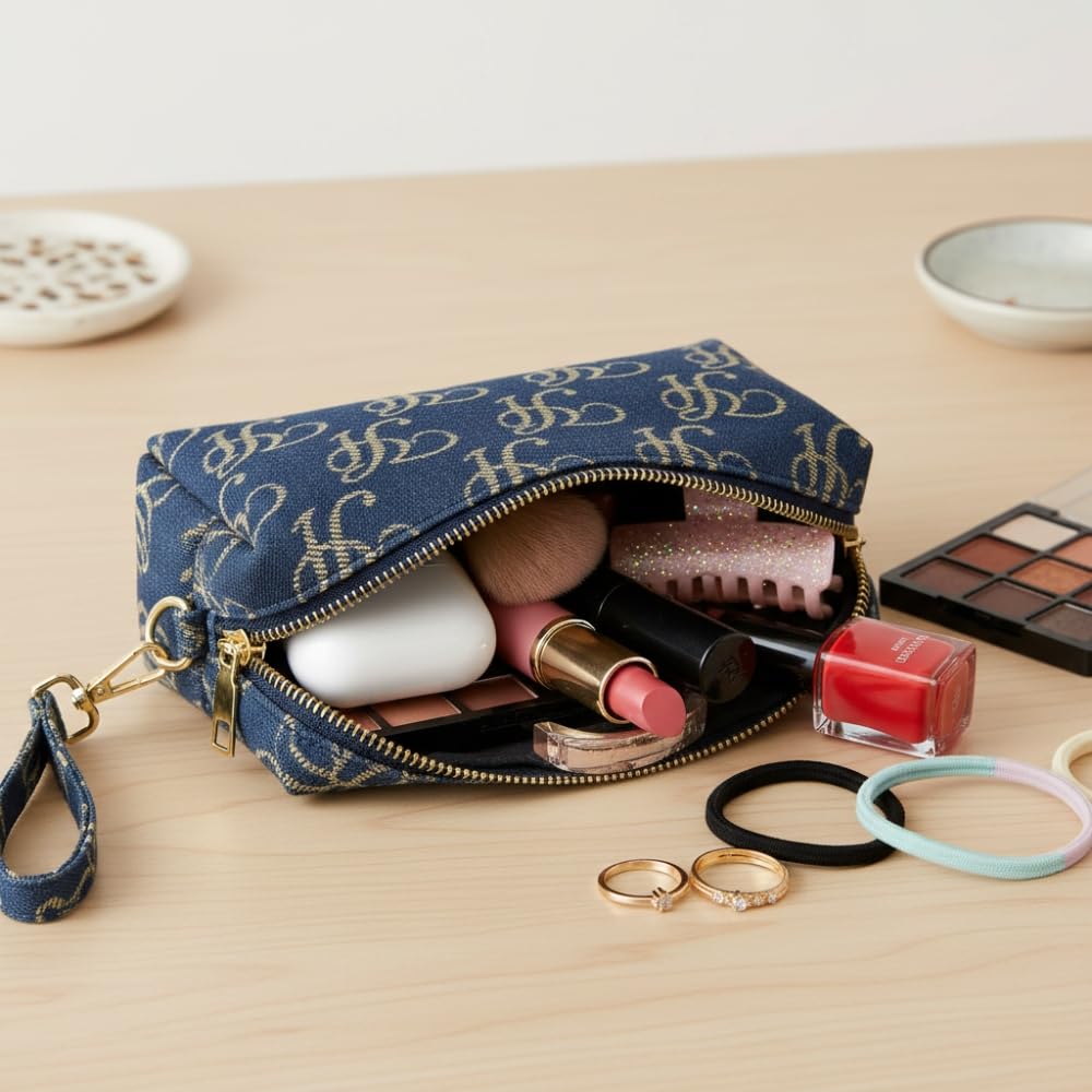 YUSHE Canvas Mini Pouch for Women | Small Travel Pouch & Makeup Bag with Zipper | Floral & Graffiti Fabric Bag for Daily Use