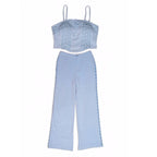 Lace Cutout Crop Top and Wide-Leg Pants Set