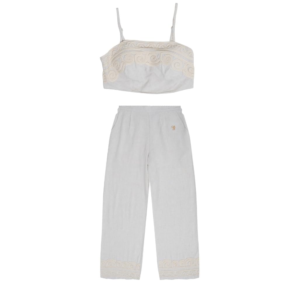YUSHE Embroidered 2 Piece Crop Top and Pants Set | Viscose Linen Blend Cord Set | Wide Leg Pants | Vacation Outfits for Women