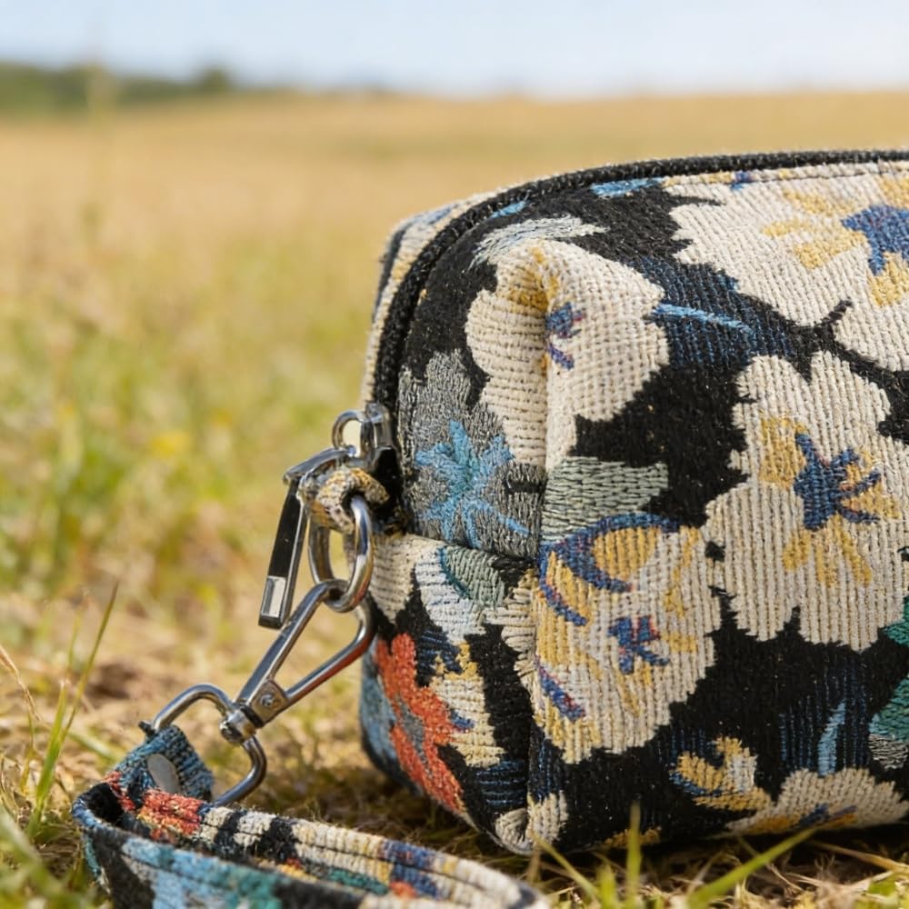 YUSHE Canvas Mini Pouch for Women | Small Travel Pouch & Makeup Bag with Zipper | Floral & Graffiti Fabric Bag for Daily Use