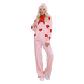 YUSHE Women’s Winter Co-Ord Set | 4-Piece 3D Heart Knit Sweater & High-Rise Pants | Matching Cap & Neck Warmer