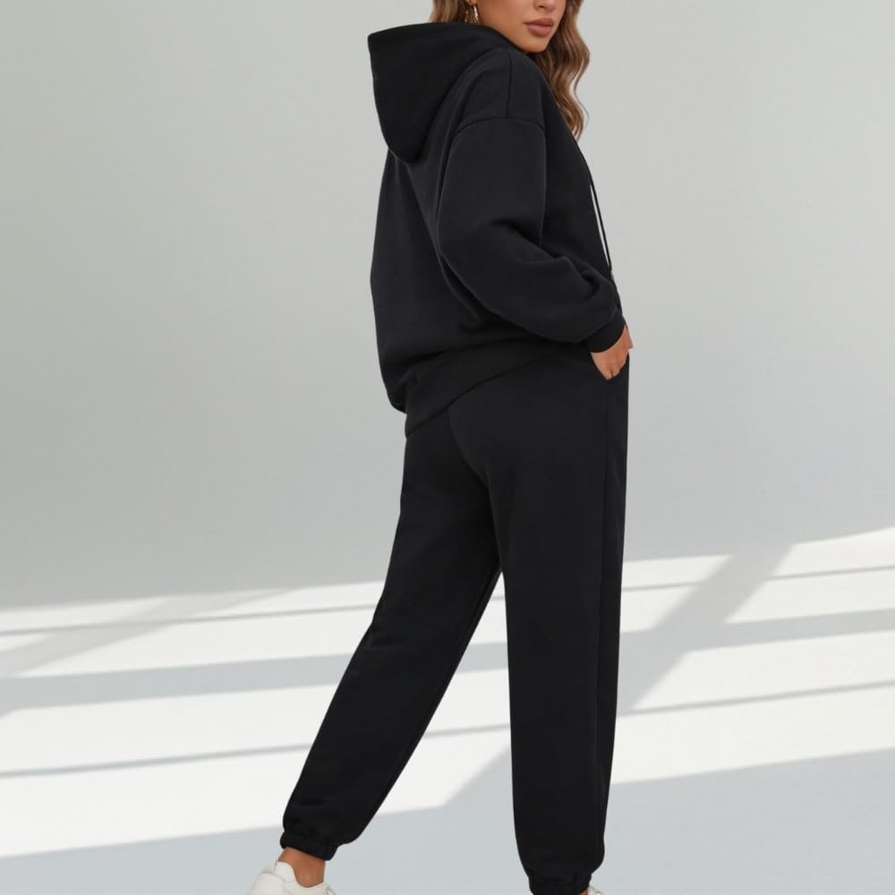 YUSHE 2 Piece Hoodie and Jogger Set for Women | Buttoned Pullover Hoodie with High Rise Joggers | Cotton Blend Sweatsuit Set