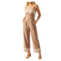 YUSHE Embroidered 2 Piece Crop Top and Pants Set | Viscose Linen Blend Cord Set | Wide Leg Pants | Vacation Outfits for Women