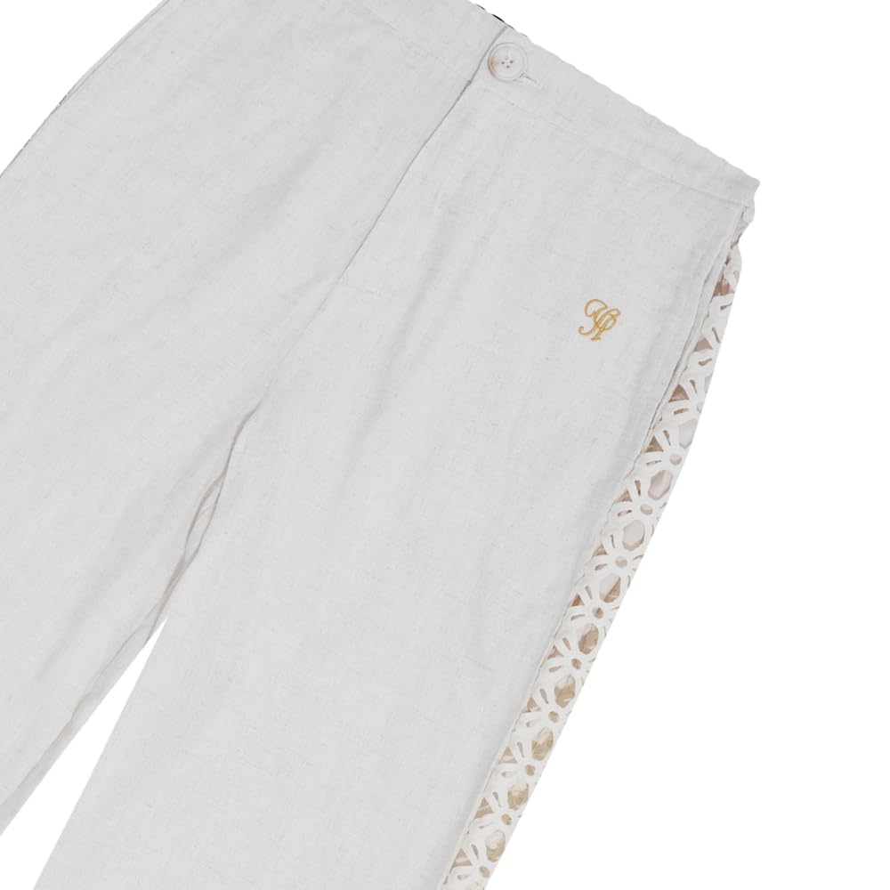 YUSHE 2-Piece Crop Top and Pants Set for Women | Lace Embroidered Top & Wide-Leg Pants with Pockets | Women Co-ord Set