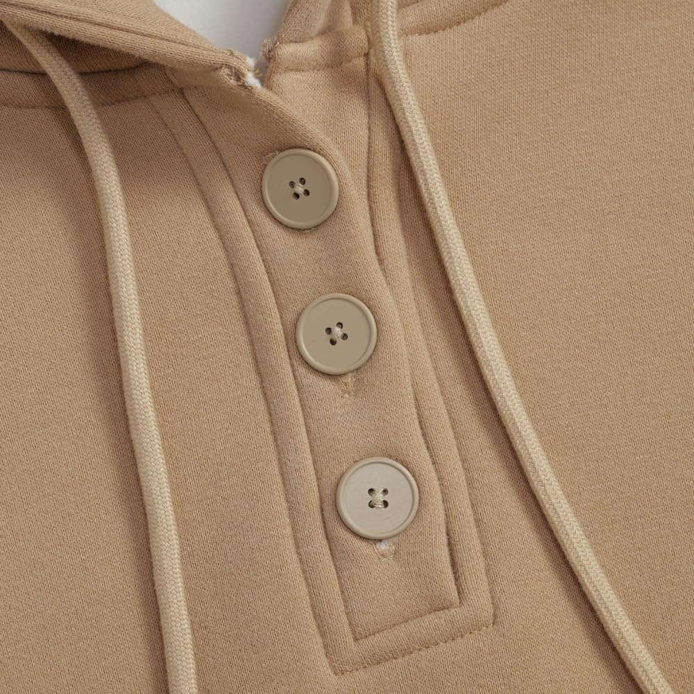 YUSHE 2 Piece Hoodie and Jogger Set for Women | Buttoned Pullover Hoodie with High Rise Joggers | Cotton Blend Sweatsuit Set