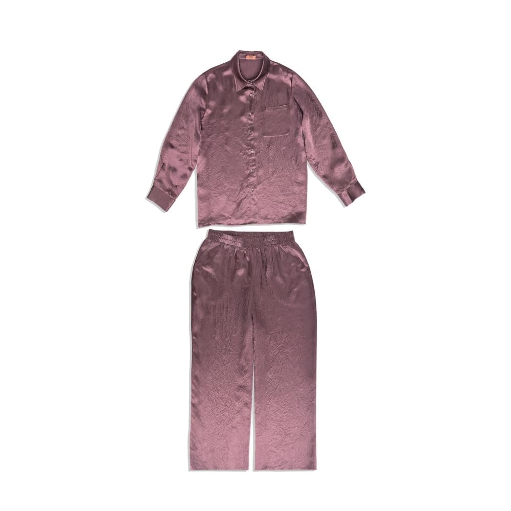 YUSHE 2-Piece Lounge Set for Women | Silky Shirt with Designer Buttons & Wide-Leg Pants with Pockets | Lounge Sets for Travel