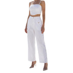 Lace Cutout Crop Top and Wide-Leg Pants Set