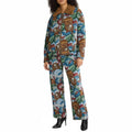 YUSHE Two Piece Jacket and Pants Set for Women | Zipper Jacket with Detachable Faux Fur Collar | Blue Floral Motif Winter Set