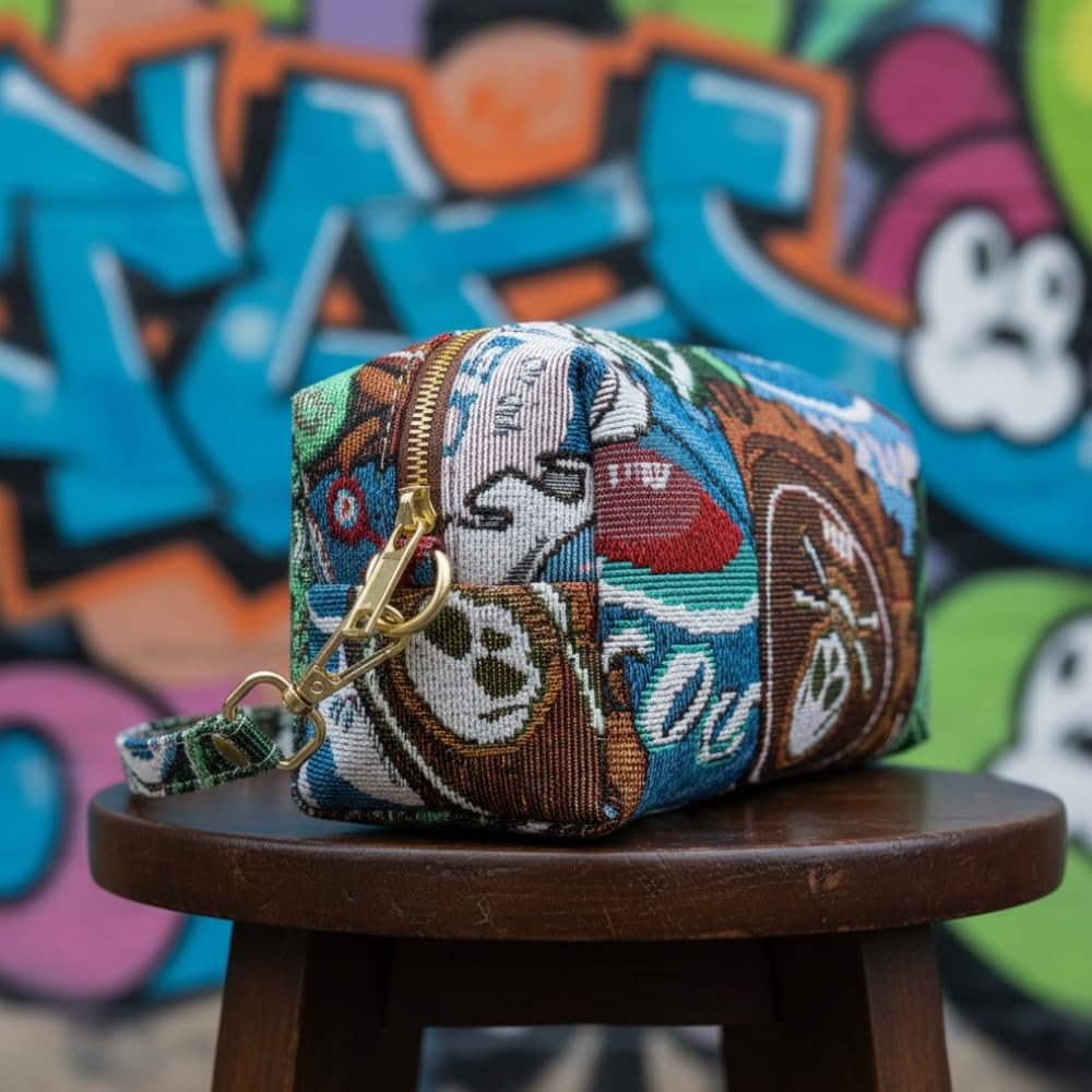 YUSHE Canvas Mini Pouch for Women | Small Travel Pouch & Makeup Bag with Zipper | Floral & Graffiti Fabric Bag for Daily Use