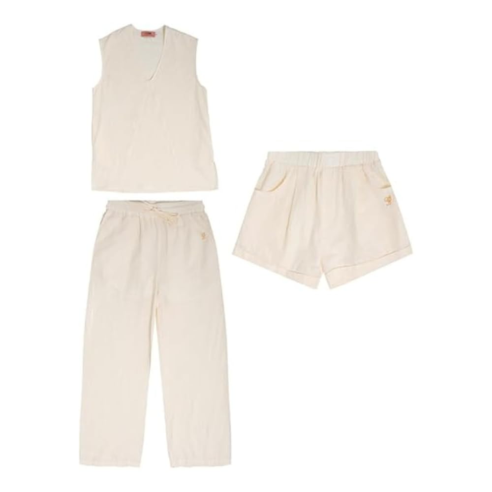YUSHE 3 Piece 100% Cotton Cord Set for Women | Top, Pants & Shorts with Pockets | Breathable Lounge Wear for Travel