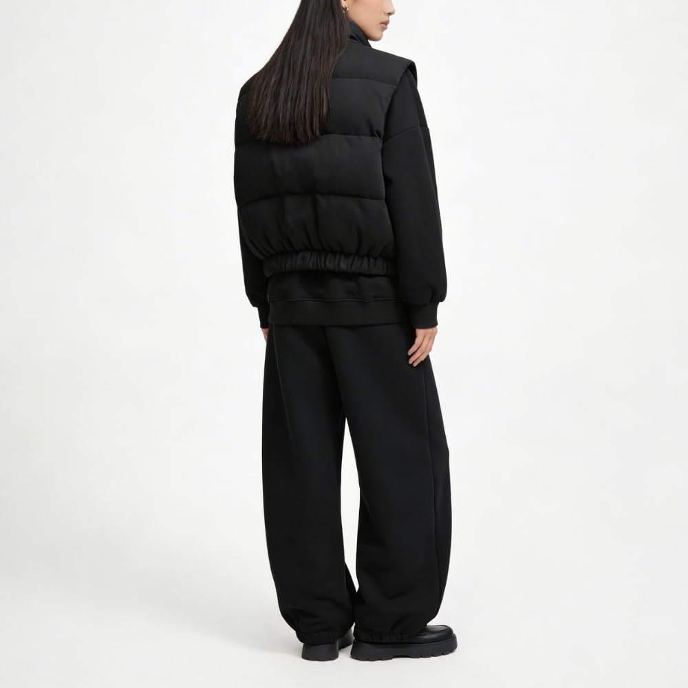YUSHE Three Piece Sets for Women | Cotton Rich Sweatshirt and Jogger with Lightweight Puffer Jacket | Winter Cord Sets