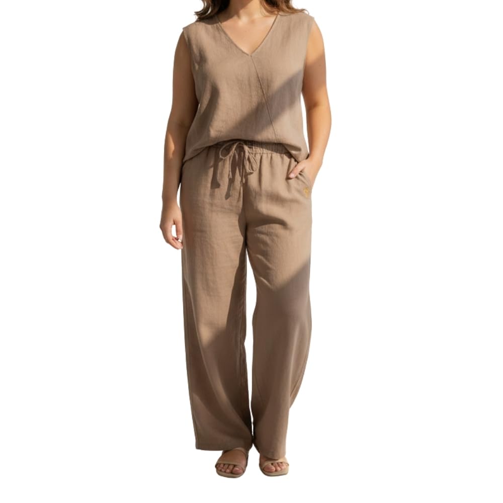 YUSHE 3 Piece 100% Cotton Cord Set for Women | Top, Pants & Shorts with Pockets | Breathable Lounge Wear for Travel