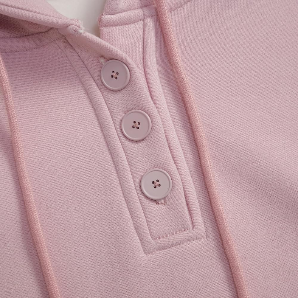 YUSHE 2 Piece Hoodie and Jogger Set for Women | Buttoned Pullover Hoodie with High Rise Joggers | Cotton Blend Sweatsuit Set