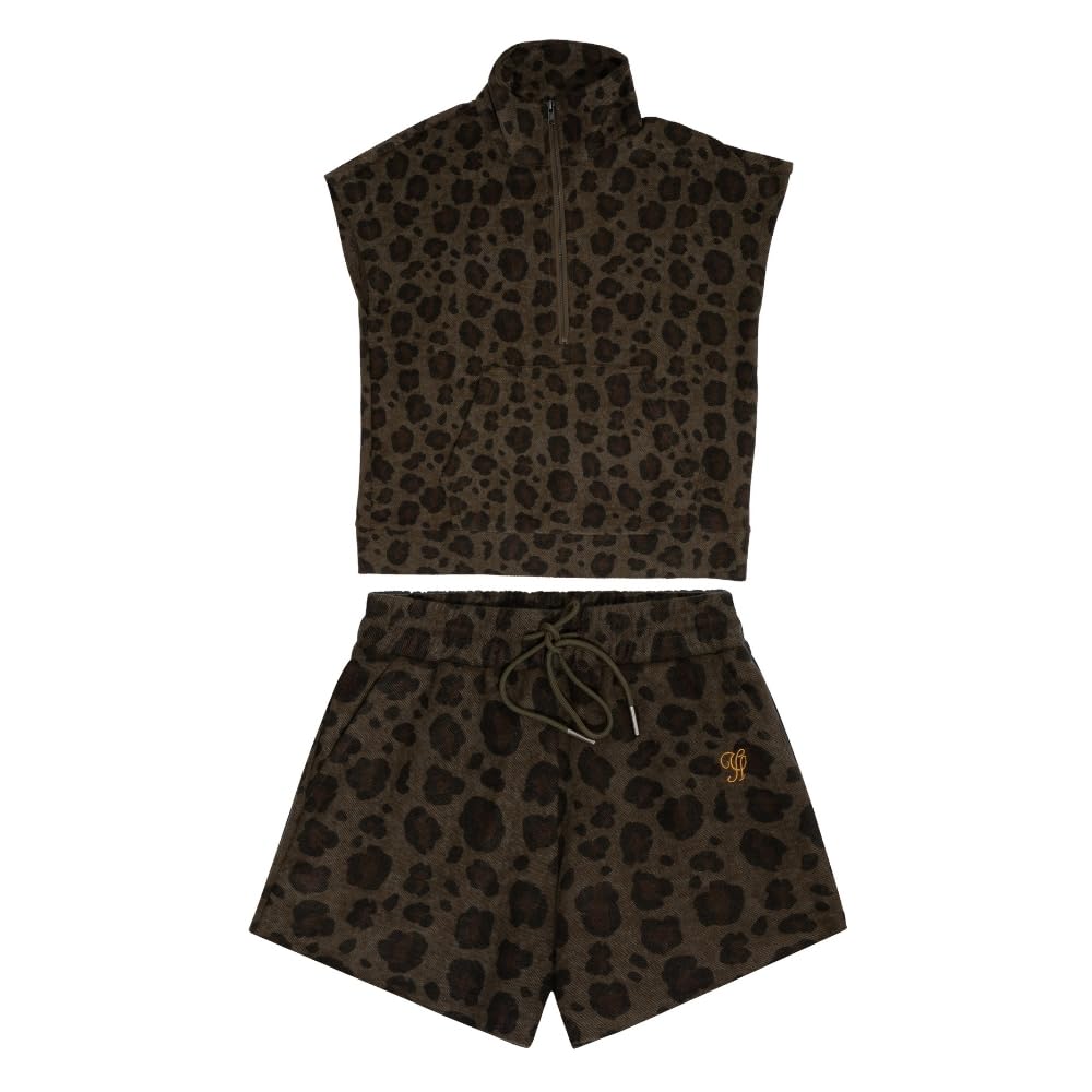 YUSHE Women 2 Piece Set Leopard Print Cap Sleeves Casual Women Top Short Matching Color Lounge Lightweight Travel Outfit