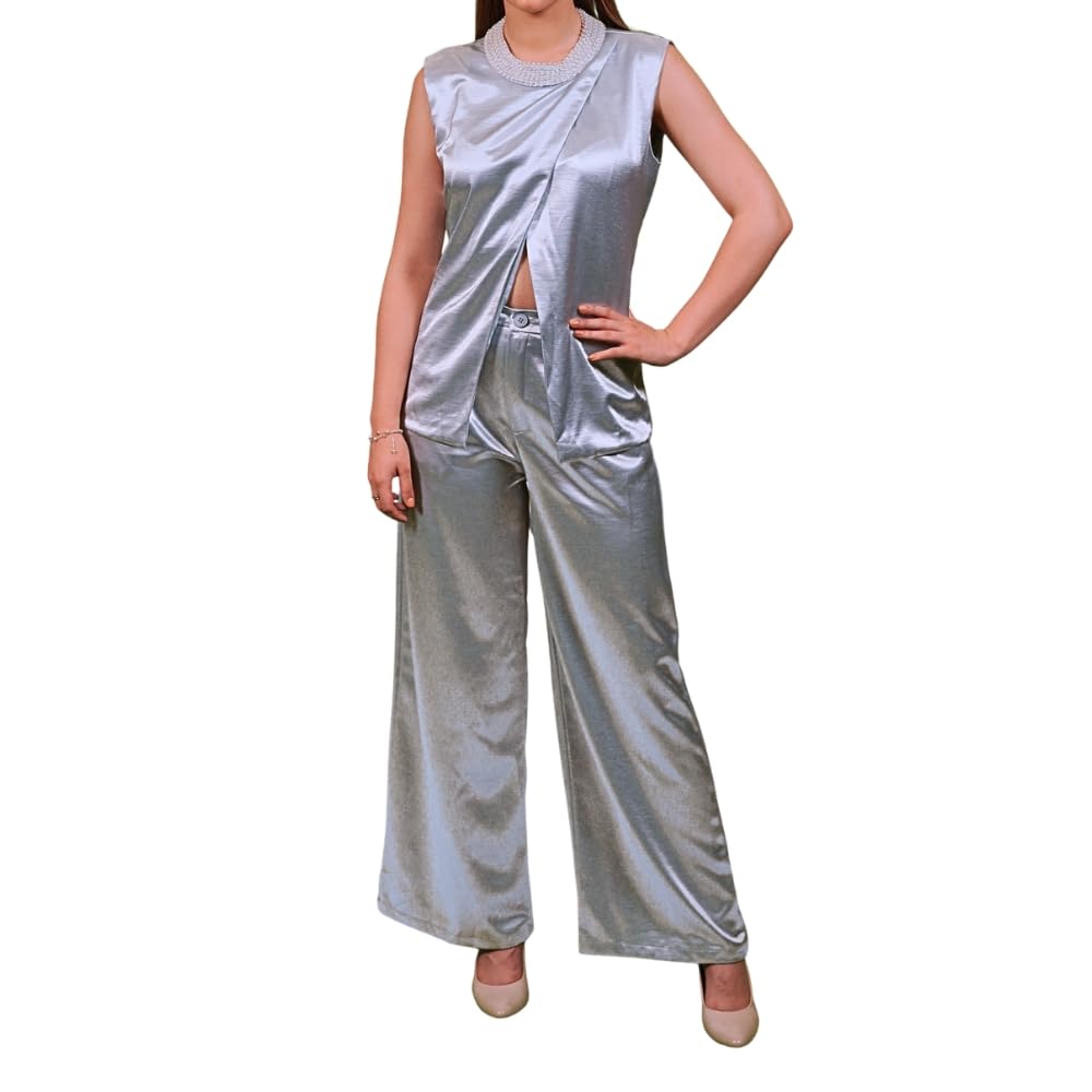 YUSHE Women 2-Piece Sleeveless Top and Straight Pant Outfit Cotton Blend Occasion Ready Set