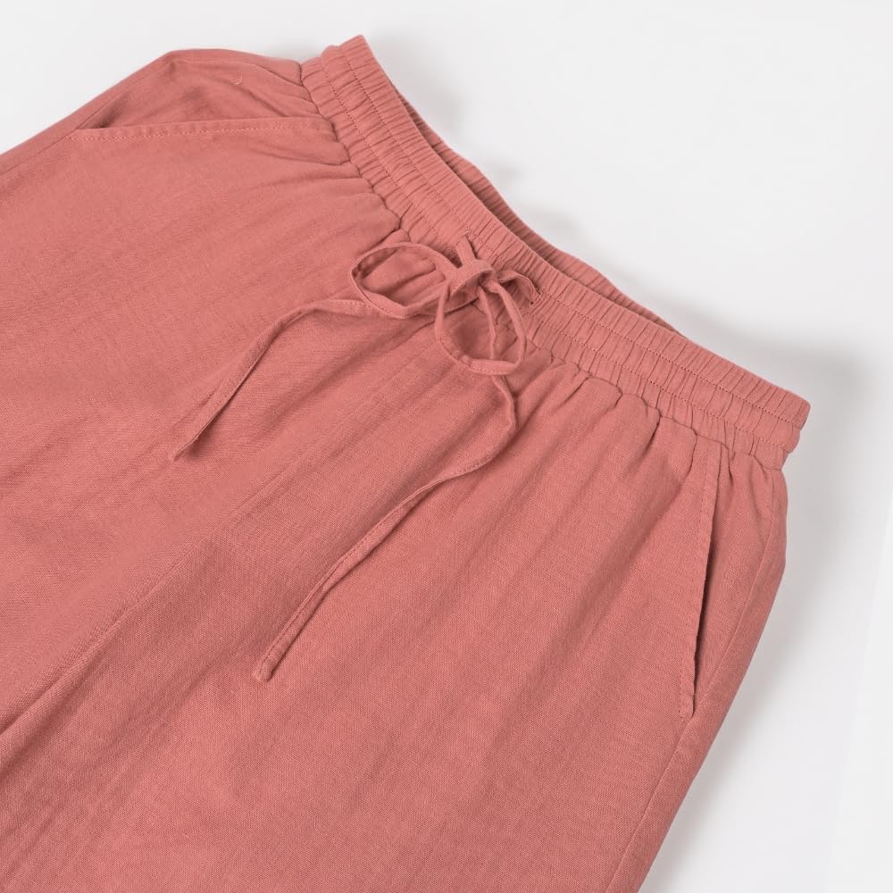 YUSHE 3 Piece 100% Cotton Cord Set for Women | Top, Pants & Shorts with Pockets | Breathable Lounge Wear for Travel