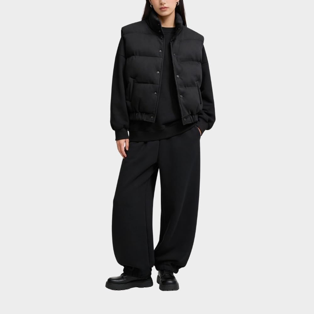 YUSHE Three Piece Sets for Women | Cotton Rich Sweatshirt and Jogger with Lightweight Puffer Jacket | Winter Cord Sets