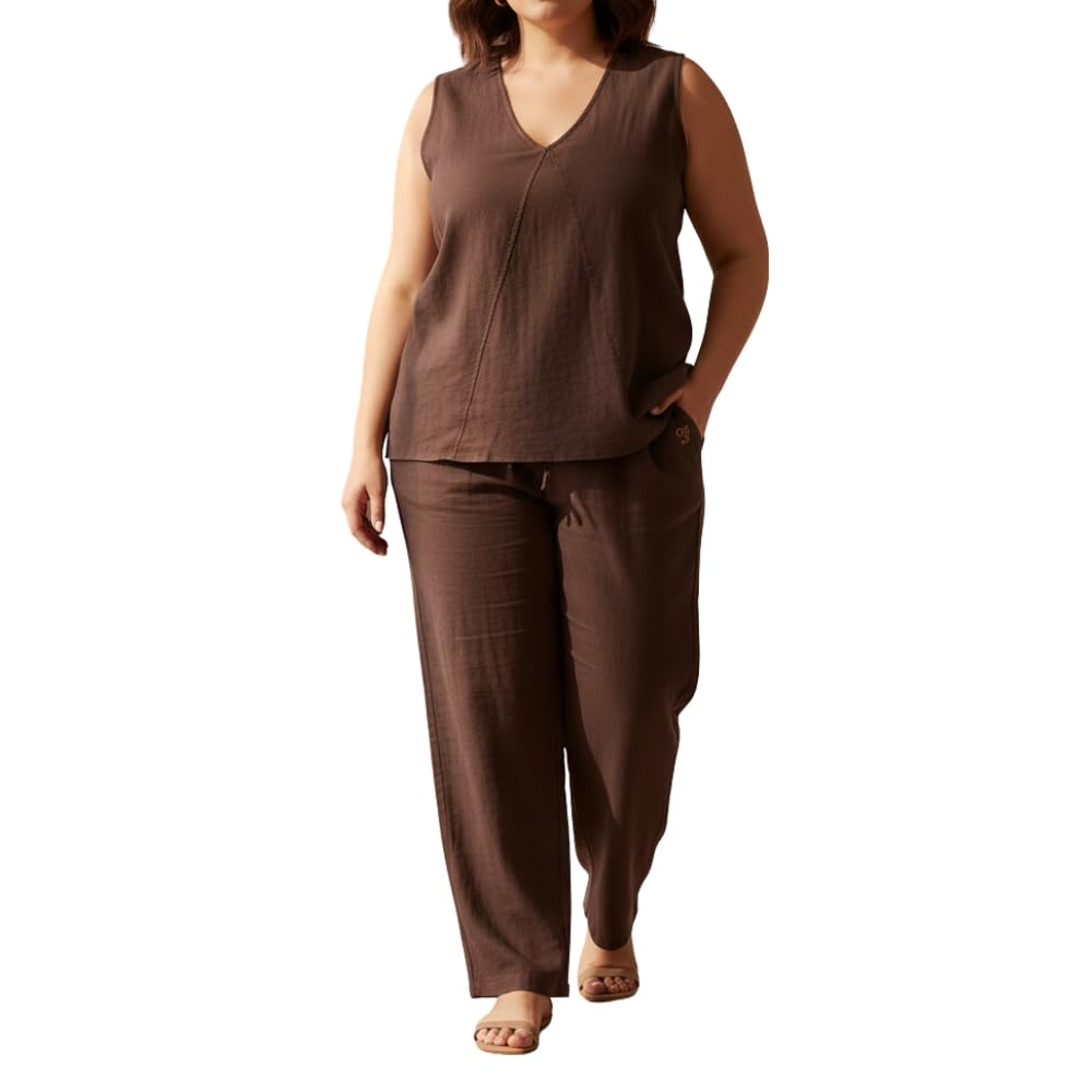 YUSHE 3 Piece 100% Cotton Cord Set for Women | Top, Pants & Shorts with Pockets | Breathable Lounge Wear for Travel