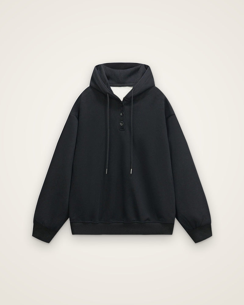 Buttoned Hoodie, Black
