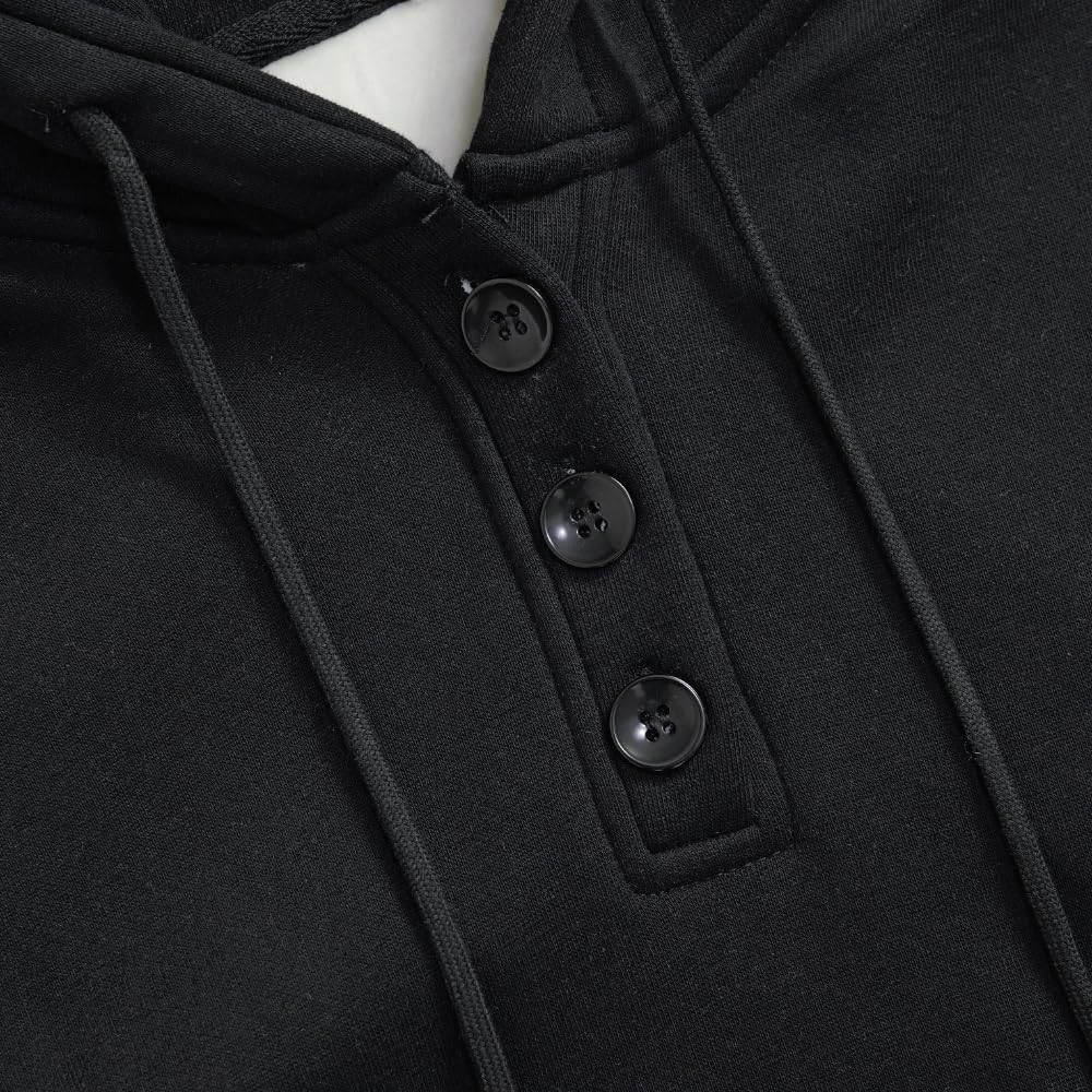 Buttoned Hoodie, Black, detail