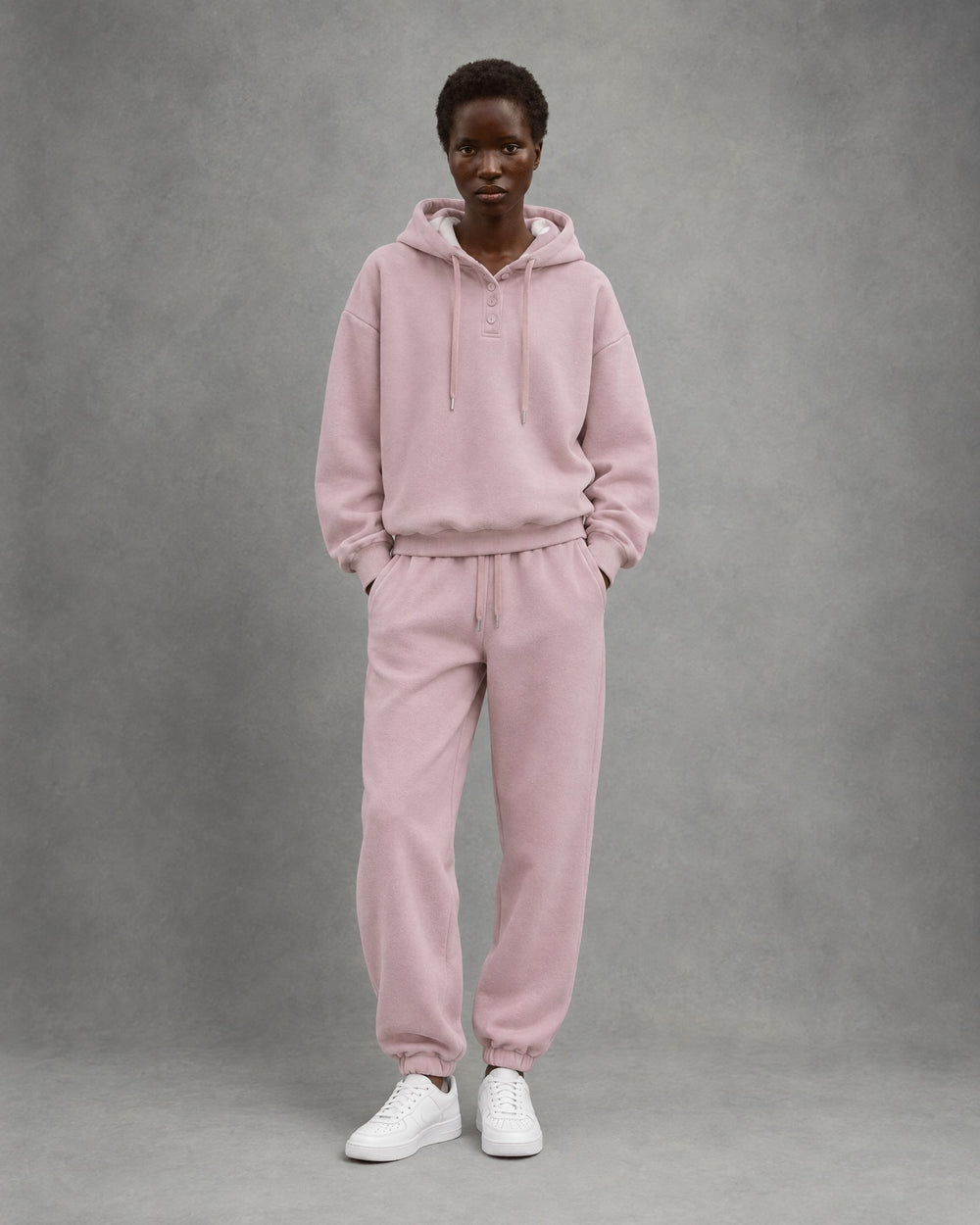 Hoodie and Joggers Set on model, Pink