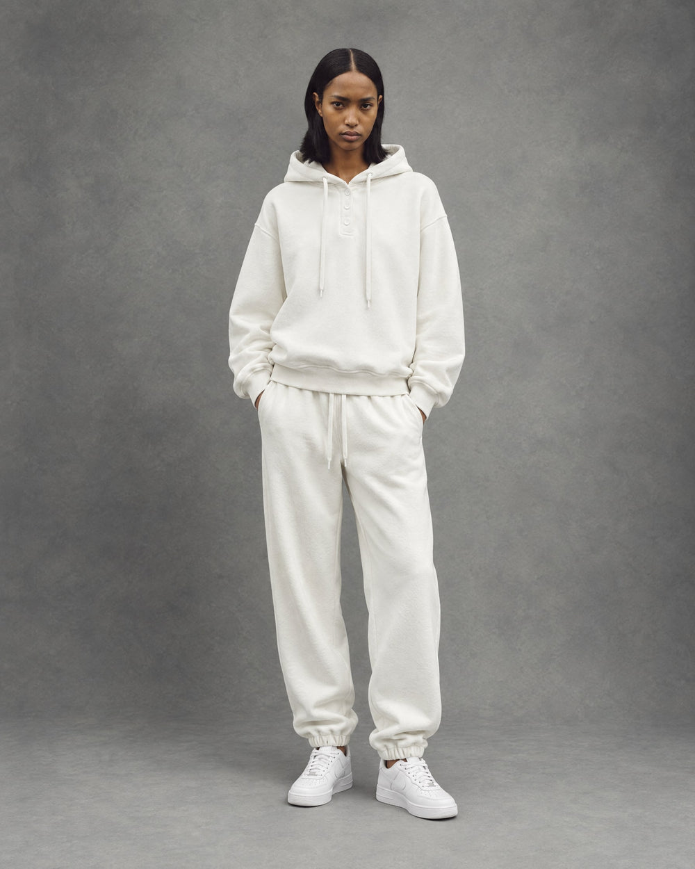 Hoodie and Joggers Set on model, White