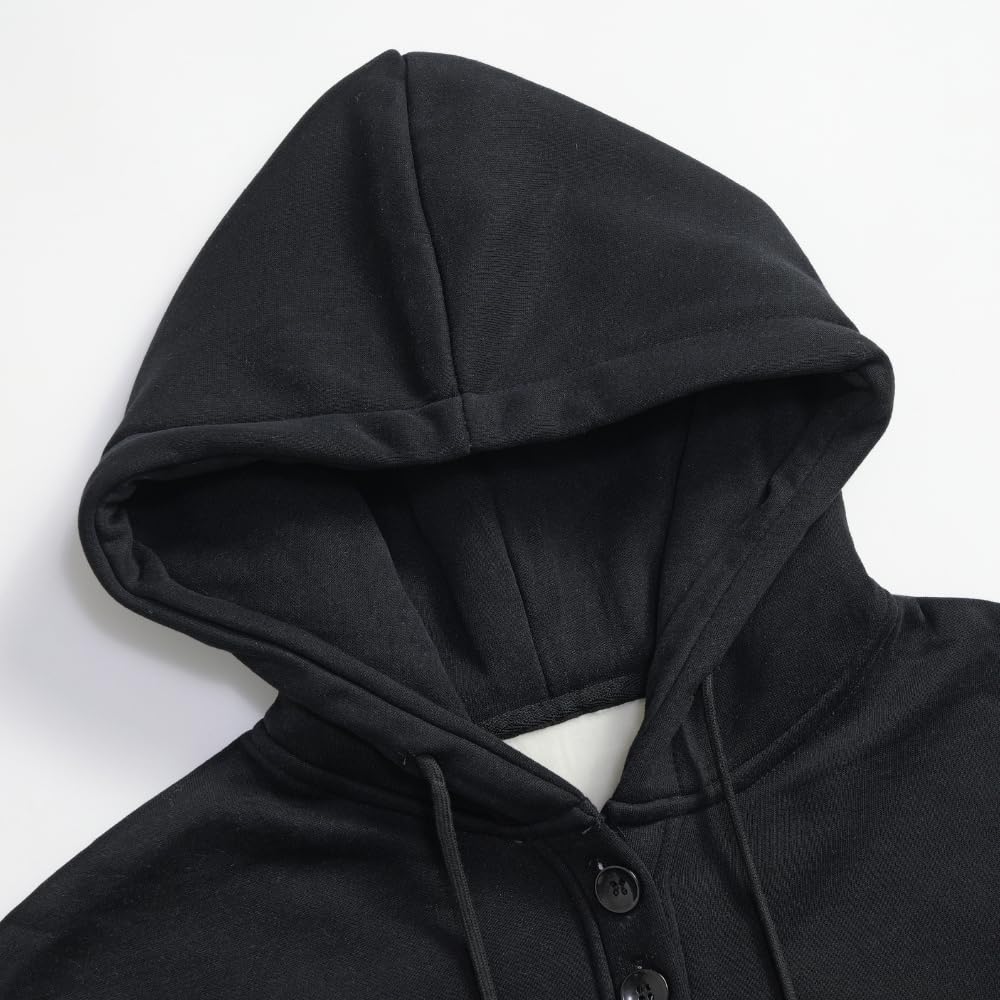 YUSHE 2 Piece Hoodie and Jogger Set for Women | Buttoned Pullover Hoodie with High Rise Joggers | Cotton Blend Sweatsuit Set