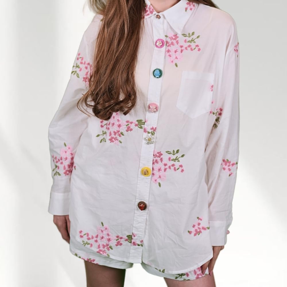 YUSHE Women 2-Piece Shirt and Shorts Ensemble Pure Cotton Easygoing Daywear