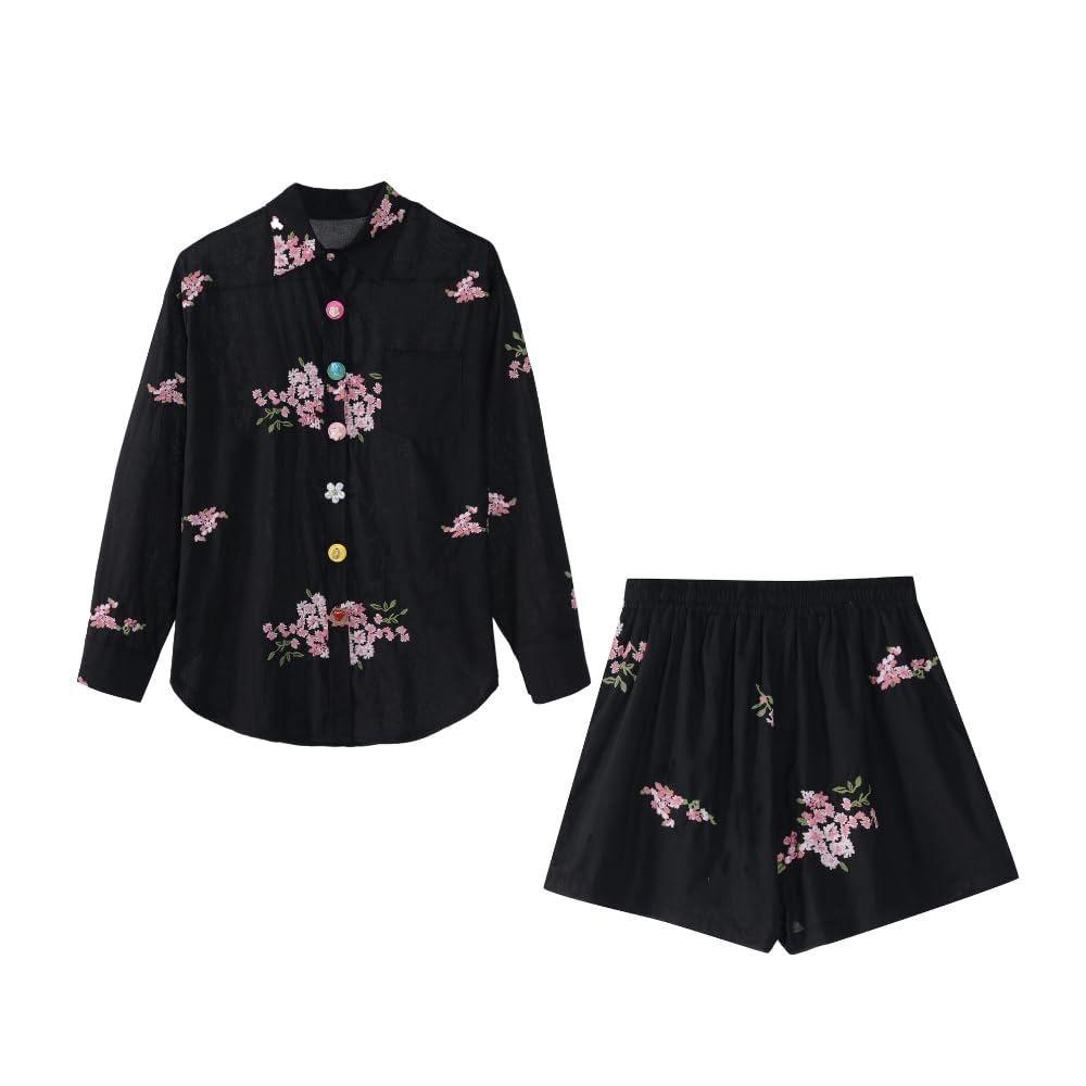 YUSHE Women 2-Piece Shirt and Shorts Ensemble Pure Cotton Easygoing Daywear