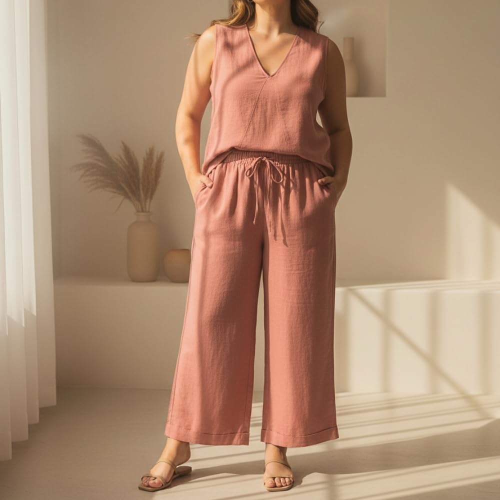 YUSHE 3 Piece 100% Cotton Cord Set for Women | Top, Pants & Shorts with Pockets | Breathable Lounge Wear for Travel