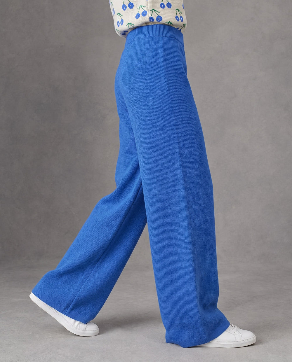 Cherry Knit High-Rise Pants, Blue, on model