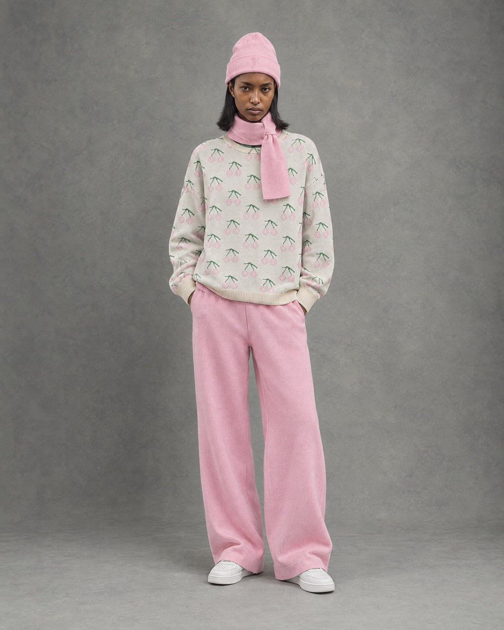 Cherry Knit Set on model, Pink