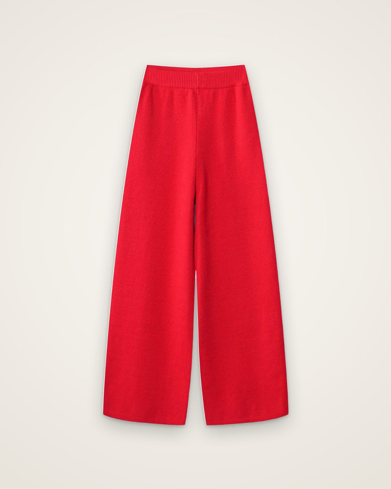 Cherry Knit High-Rise Pants, Red
