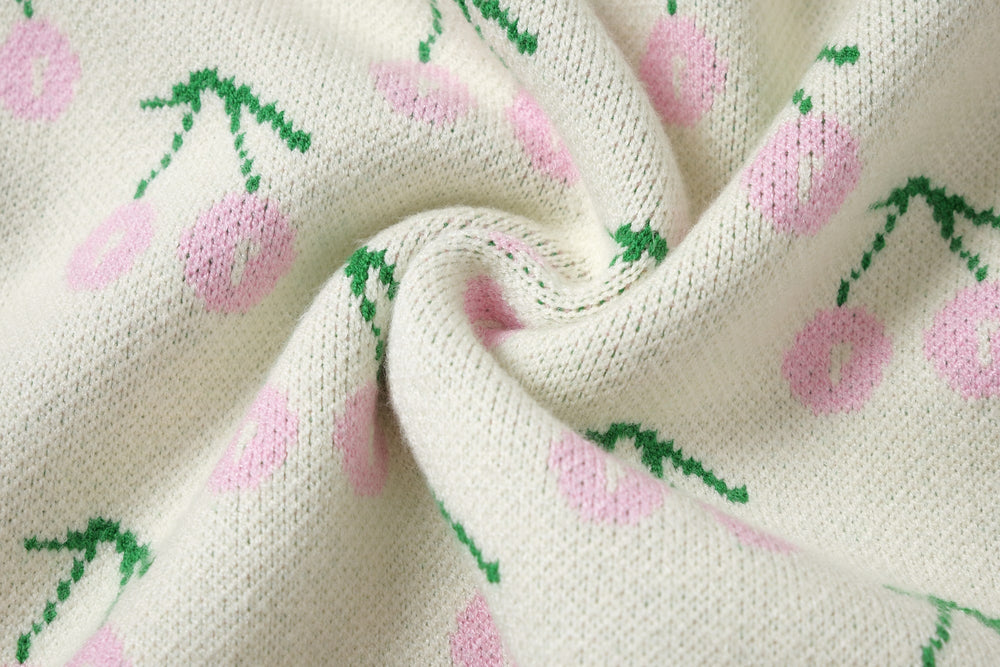Cherry Knit Pullover with Neck Warmer & Beanie, Pink, on model