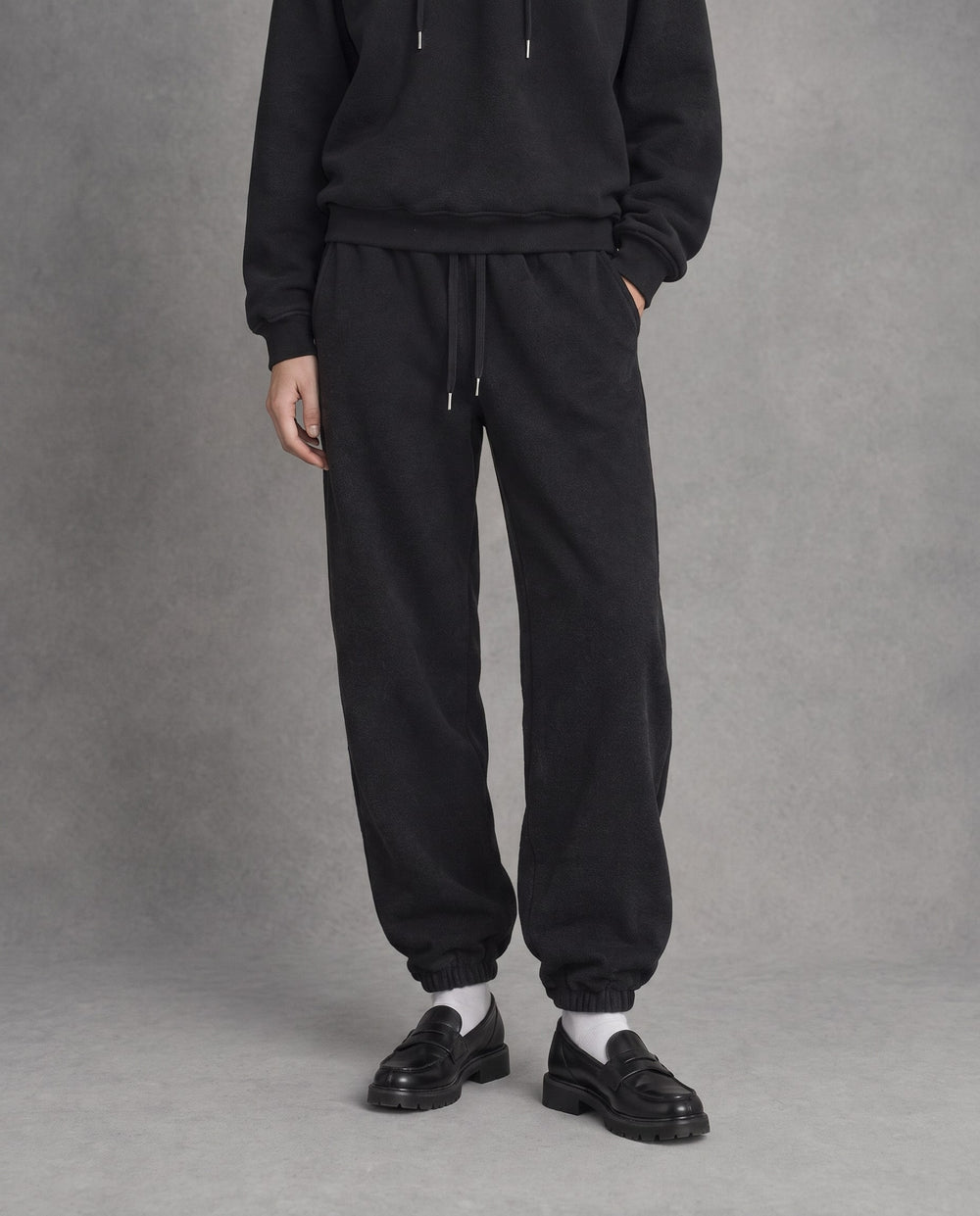 Monochrome Drawstring Joggers, Black, on model