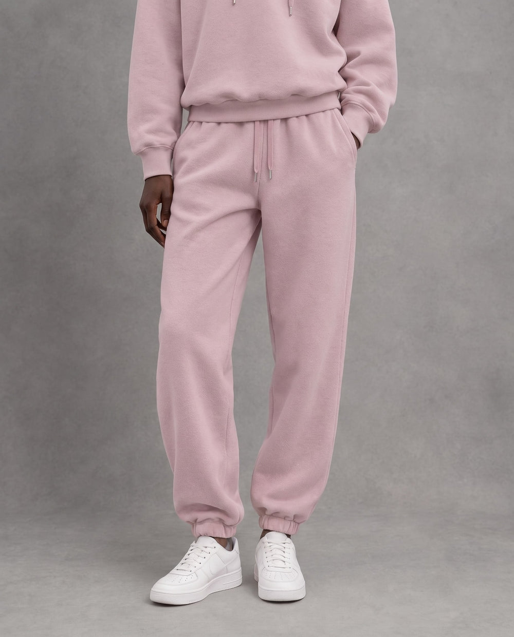 Monochrome Drawstring Joggers, Pink, on model