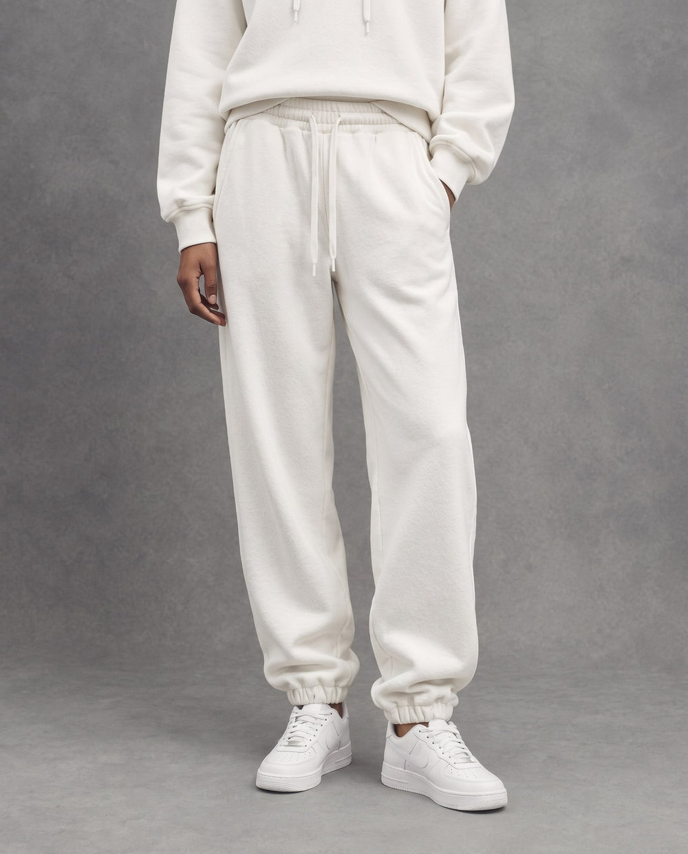 Monochrome Drawstring Joggers, White, on model