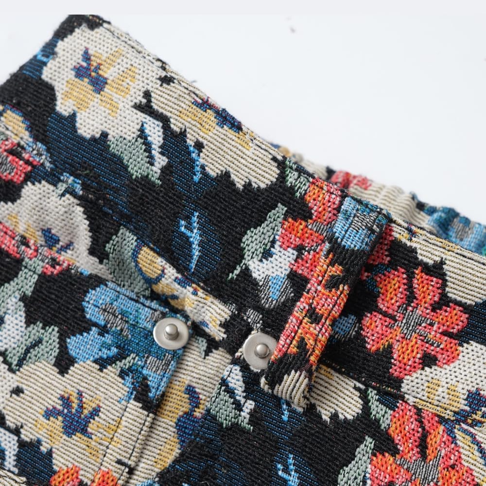 YUSHE Two Piece Jacket and Pants Set for Women | Zipper Jacket with Detachable Faux Fur Collar | Blue Floral Motif Winter Set