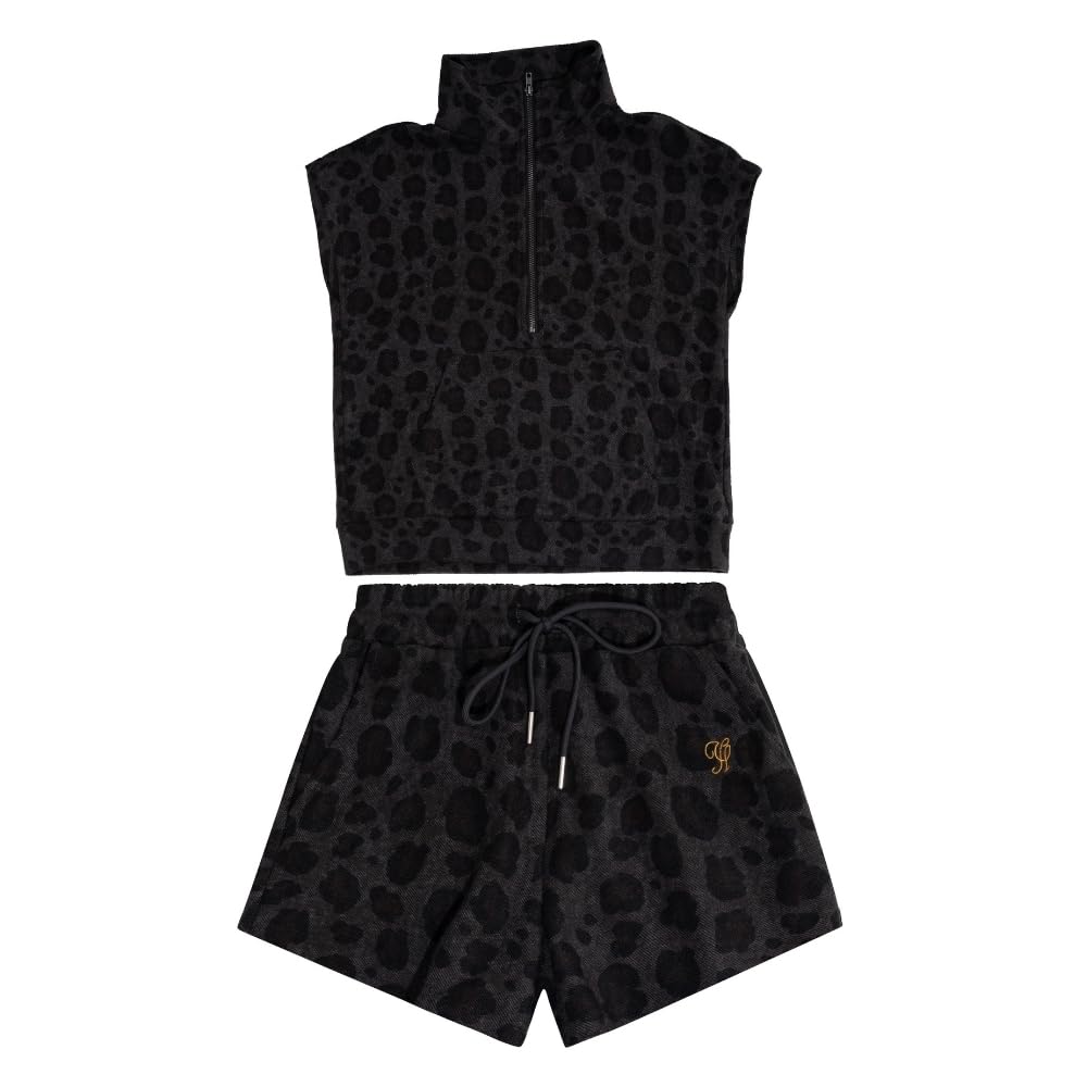 YUSHE Women 2 Piece Set Leopard Print Cap Sleeves Casual Women Top Short Matching Color Lounge Lightweight Travel Outfit