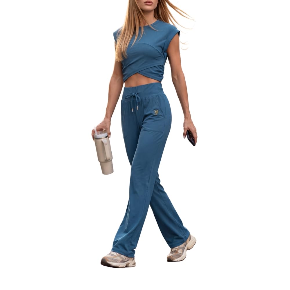 YUSHE 3 Piece Co Ord Set for Women | Ruched Top with Wide Leg Pants & Shorts | 3-in-1 Active & Lounge Wear for Travel