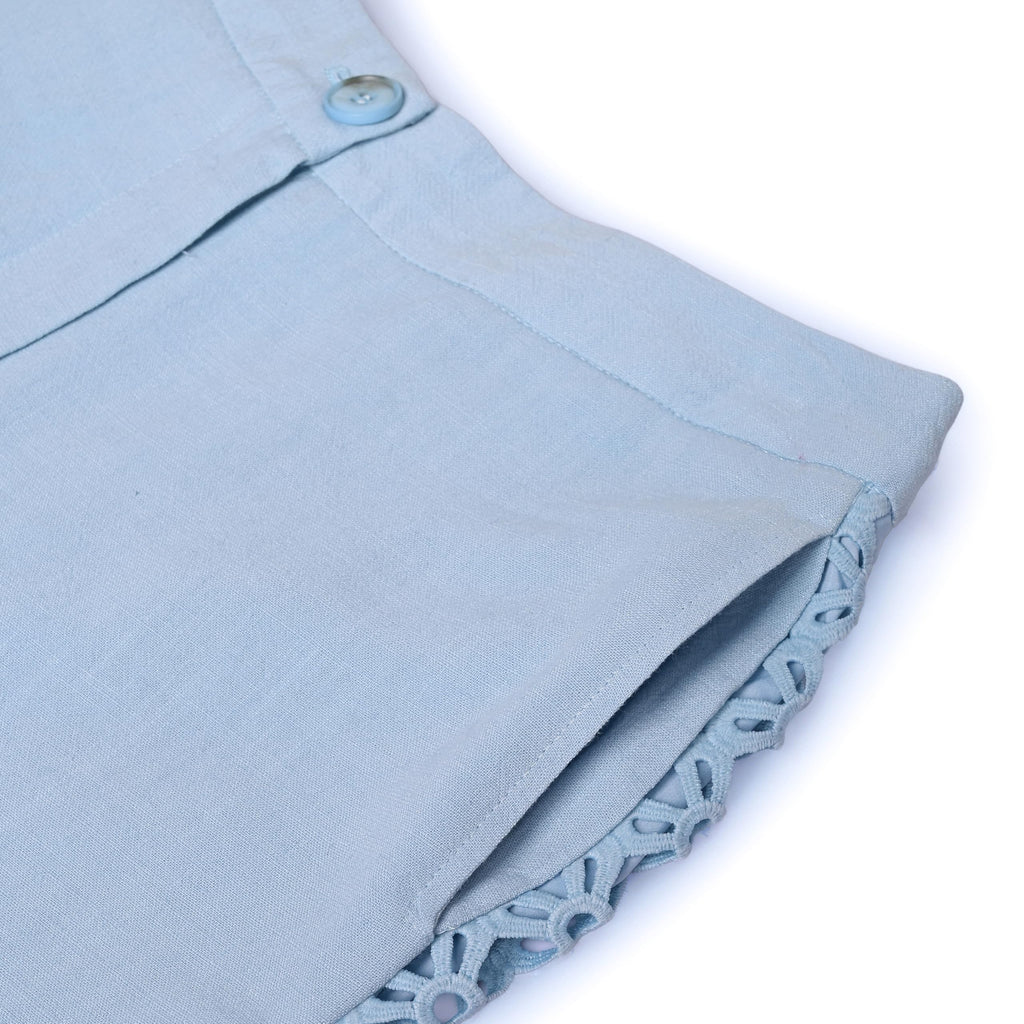 YUSHE 2-Piece Crop Top and Pants Set for Women | Lace Embroidered Top & Wide-Leg Pants with Pockets | Women Co-ord Set